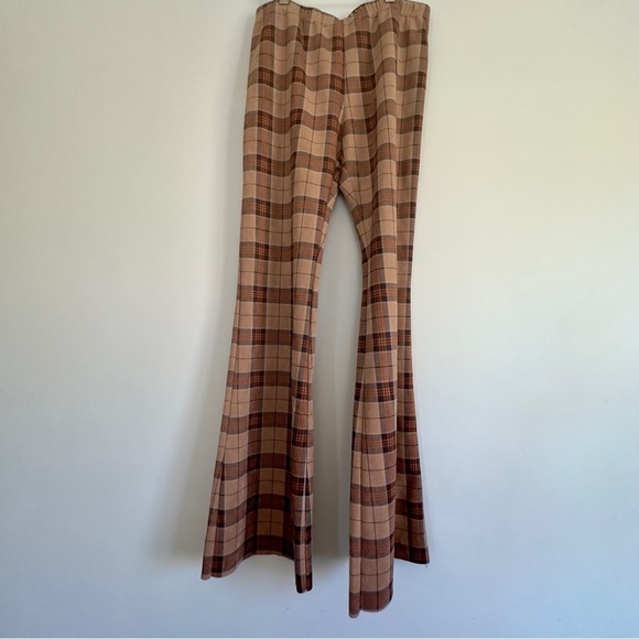 Calista Baylor Chestnut Plaid Flare Pants Size: M - Picture 2 of 3